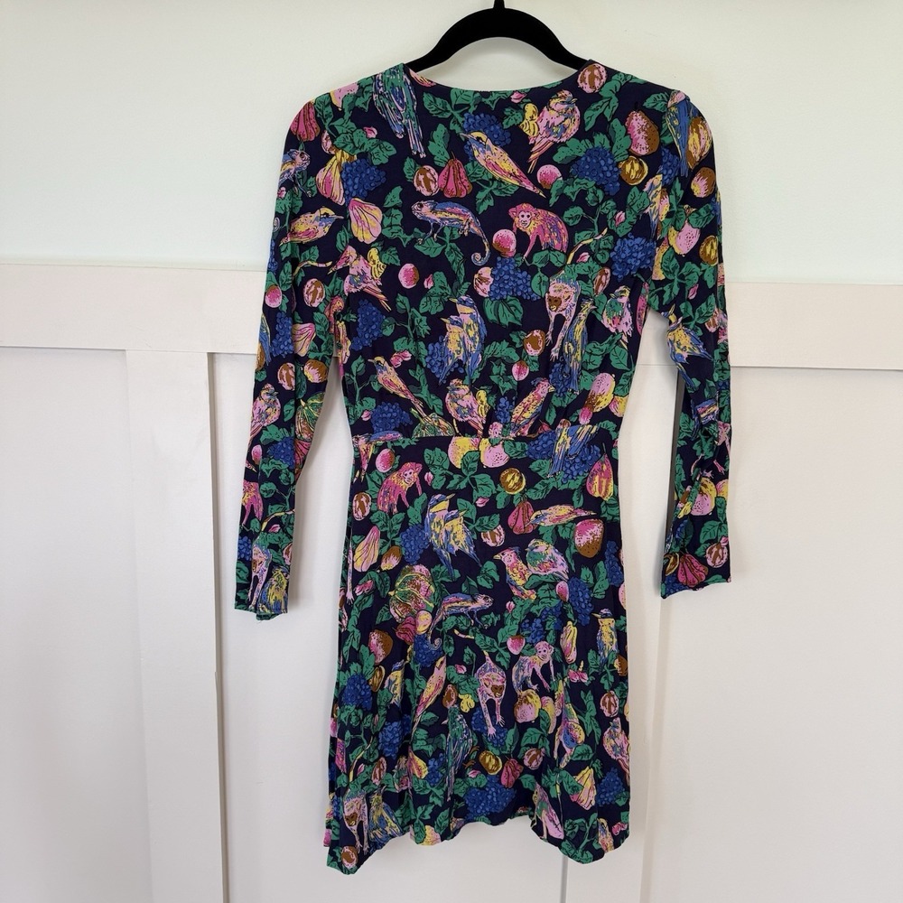 & Other Stories Monkey Print Dress Size 0 Colorful Asymmetric Button Up Tropical - Picture 4 of 8